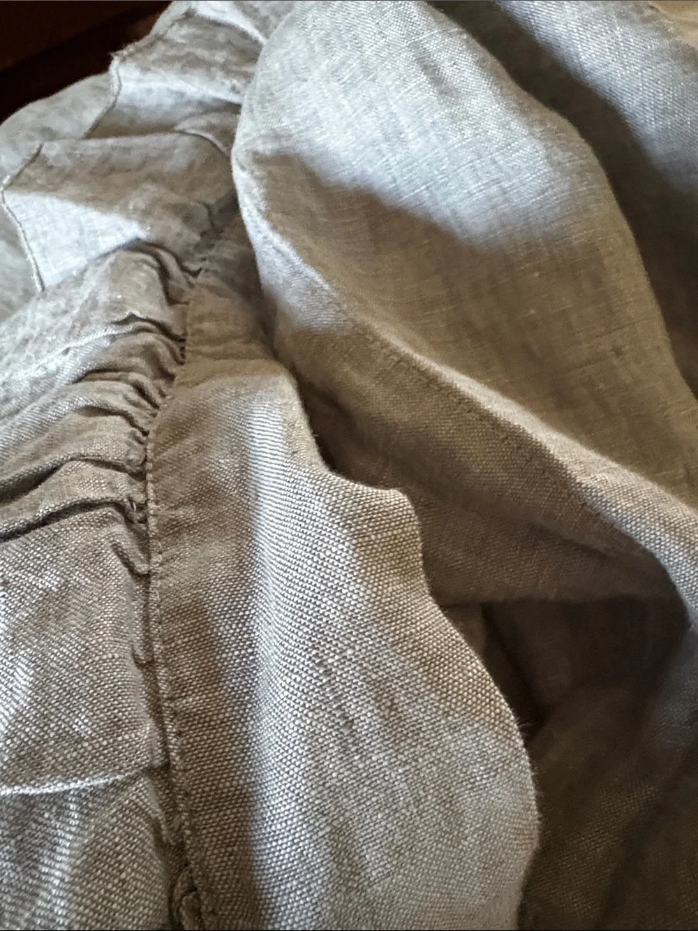 EUC Pottery Barn Gray Belgian Flax Ruffle Linen Duvet Tein